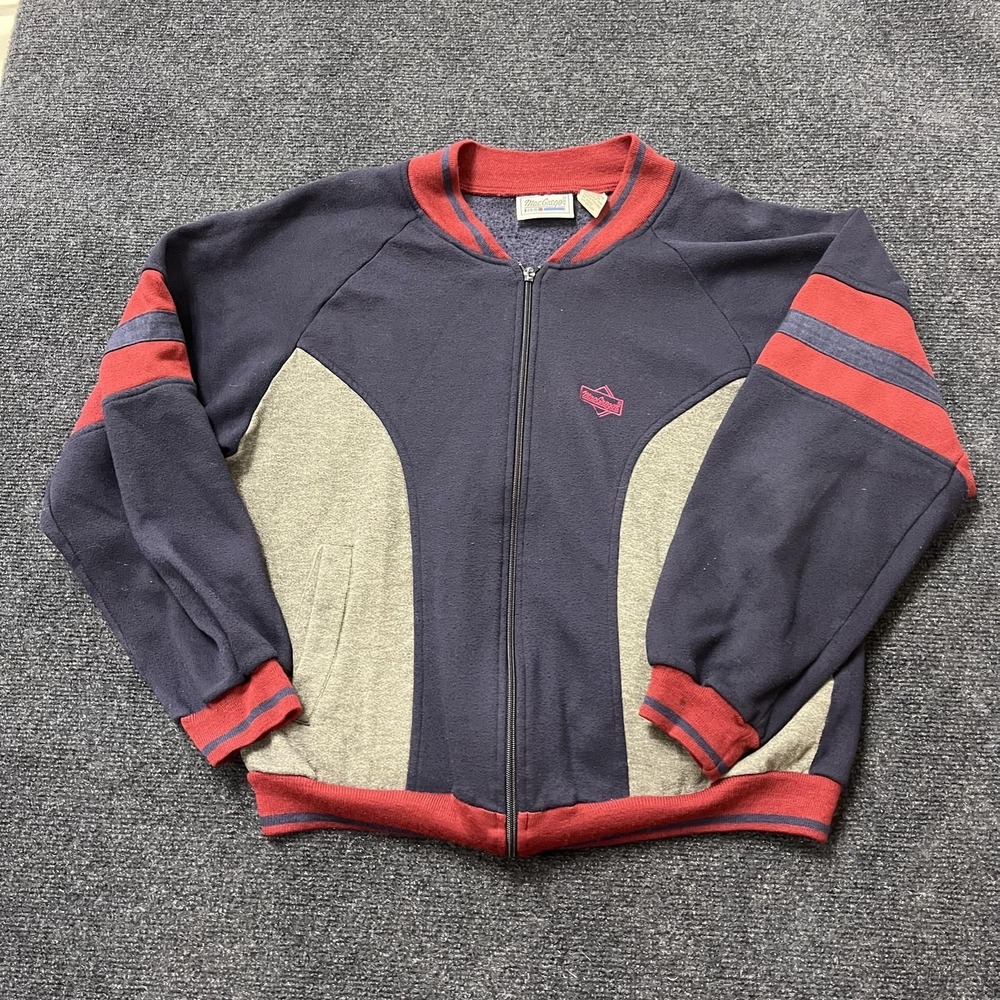Vintage 80s MacGregor Sport Track Jacket Small Blue Colorblock Fleece Full Zip